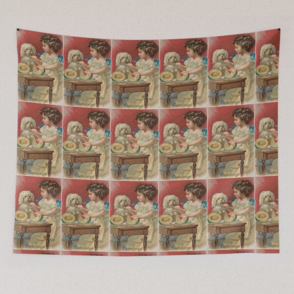 Item preview, Baby girl feeds puppy cantaloupe 1800's art  designed and sold by Love30smovies.