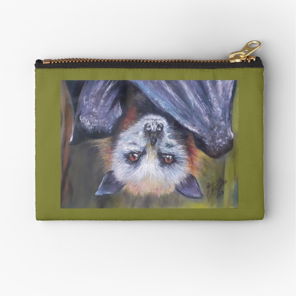 Batzilla - Serious Bat by Herminia Mesquita Zipper Pouch