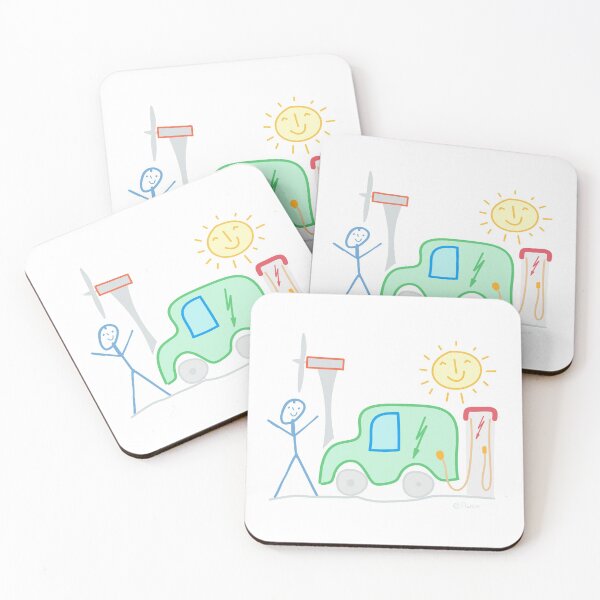 Item preview, E-car stick figure man pinwheel charging station sun mobile climate nature designed and sold by KlareLinie.