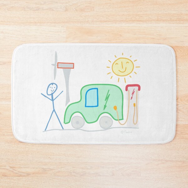 Item preview, E-car stick figure man pinwheel charging station sun mobile climate nature designed and sold by KlareLinie.