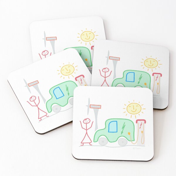 Item preview, E-car stick figure woman pinwheel charging station sun mobile climate nature designed and sold by KlareLinie.