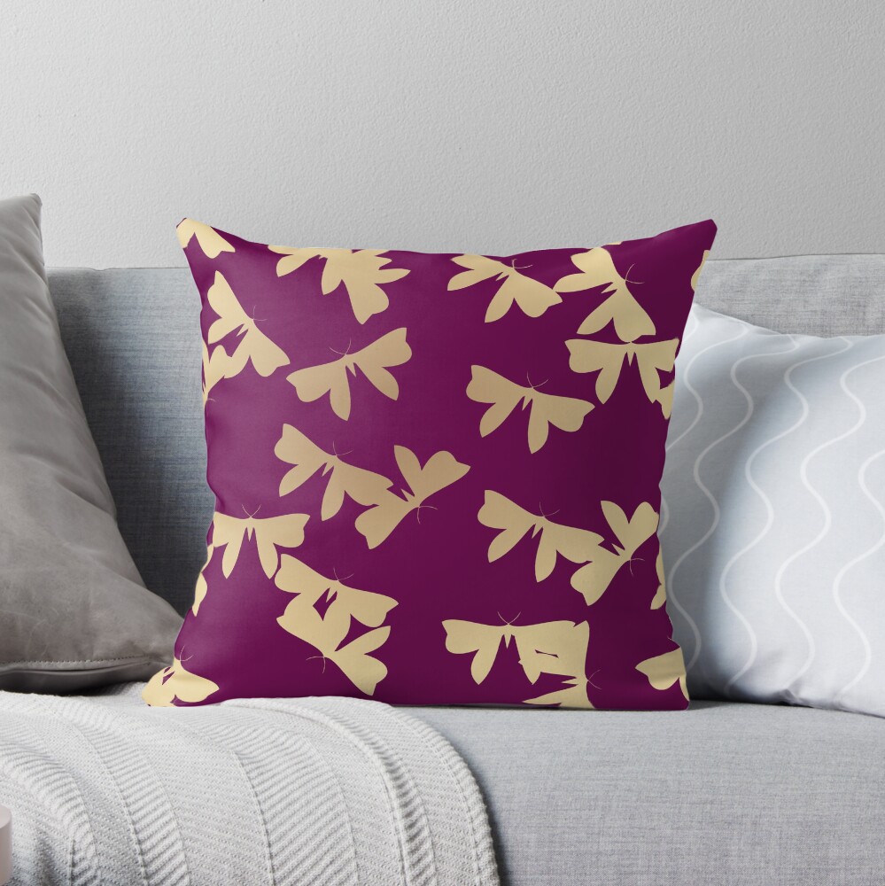 Moths - Gold on Purple Throw Pillow