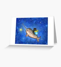 Hanging Stars with a Friendly Narwhal Grußkarte