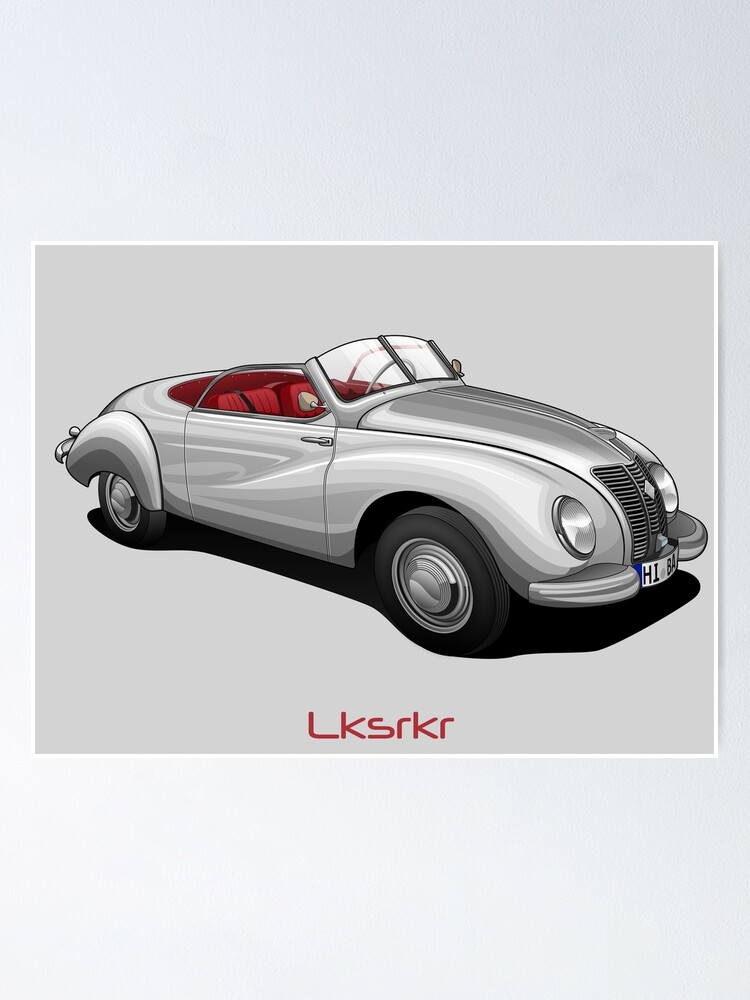 Silver Vintage Car Artwork Poster By Lksrkr Redbubble