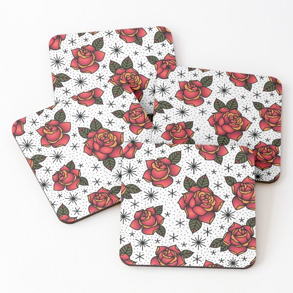 Item preview, Oldschool Roses Tattoo Seamless Pattern designed and sold by Anna Ivanova.