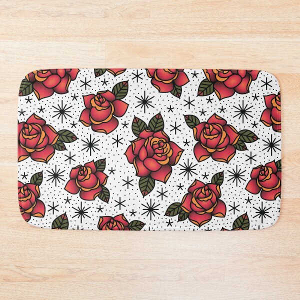 Item preview, Oldschool Roses Tattoo Seamless Pattern designed and sold by Anna Ivanova.