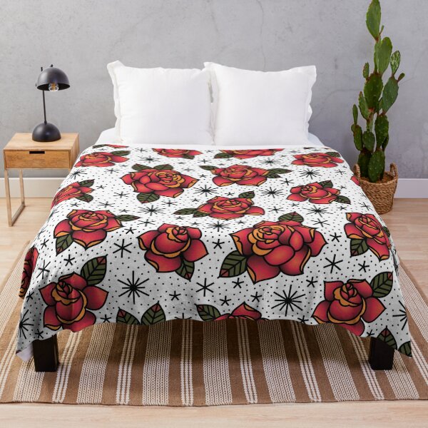 Item preview, Oldschool Roses Tattoo Seamless Pattern designed and sold by Anna Ivanova.