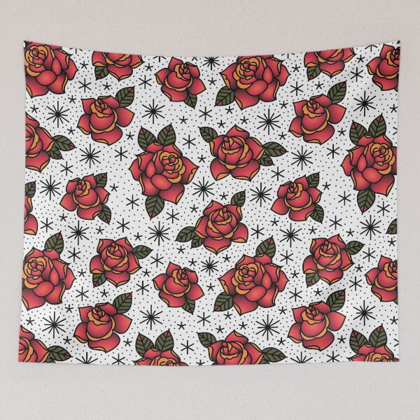 Item preview, Oldschool Roses Tattoo Seamless Pattern designed and sold by Anna Ivanova.