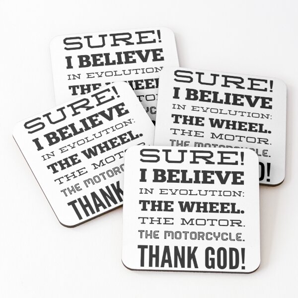 Item preview, I Believe In Evolution The Wheel The Motor The Motorcycle Thank God Black Text designed and sold by TWMBDesigns.