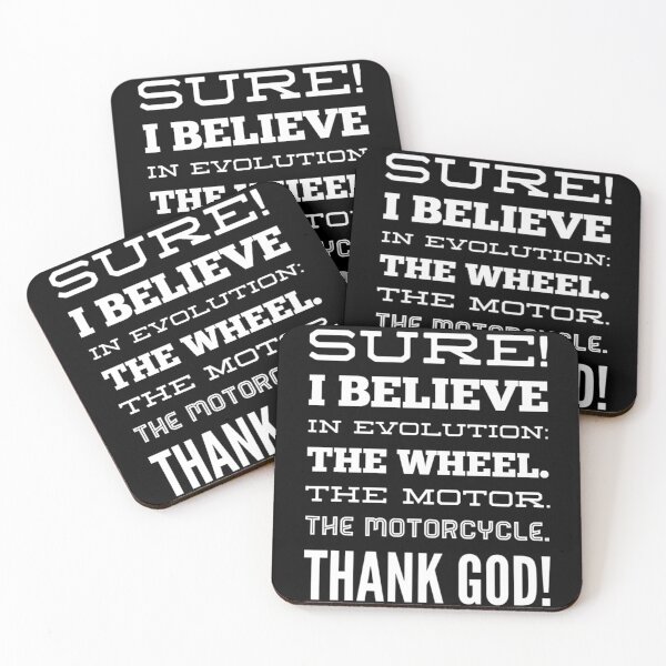 Item preview, I Believe In Evolution The Wheel The Motor The Motorcycle Thank God White Text designed and sold by TWMBDesigns.