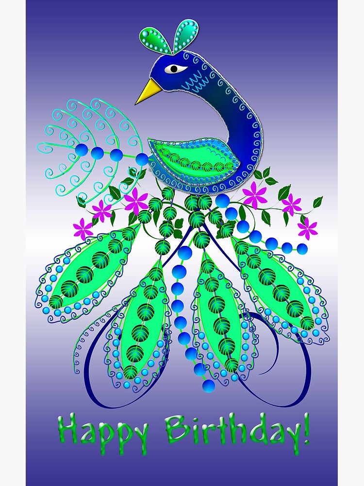 Happy Birthday Card With Peacock Greeting Card By Walstraasart