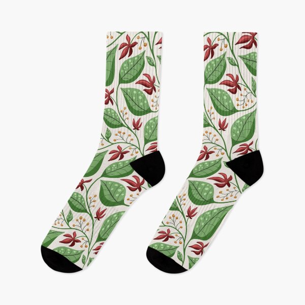 Item preview, Garden floral vine, flowers, leaves and berries pattern in red and green designed and sold by HannaPaulina.