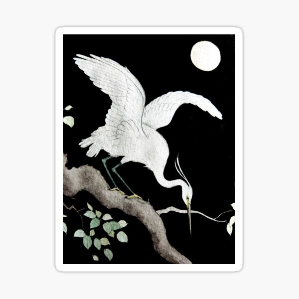 Item preview, White Heron on A Tree Branch in the Moonlight designed and sold by mooonhannah.