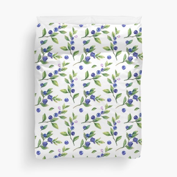 Watercolor branches of blueberries, a delicate ornament of berries. Duvet Cover