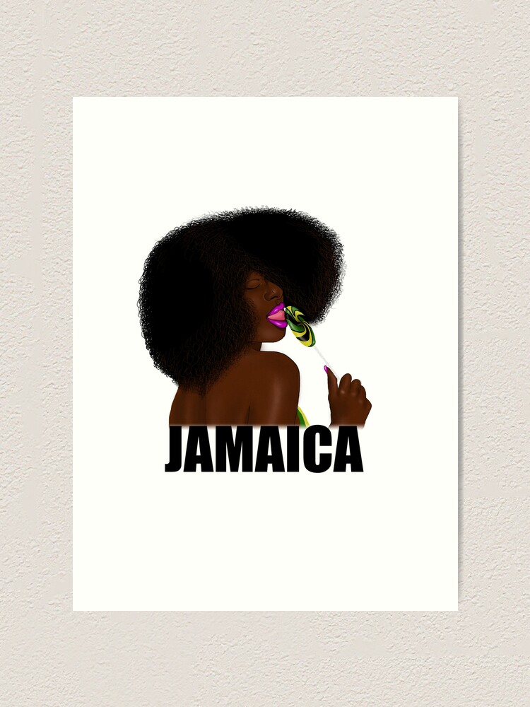 Afro Jamaican Black Woman With Lolipop Jamaica Flag Melanin Art