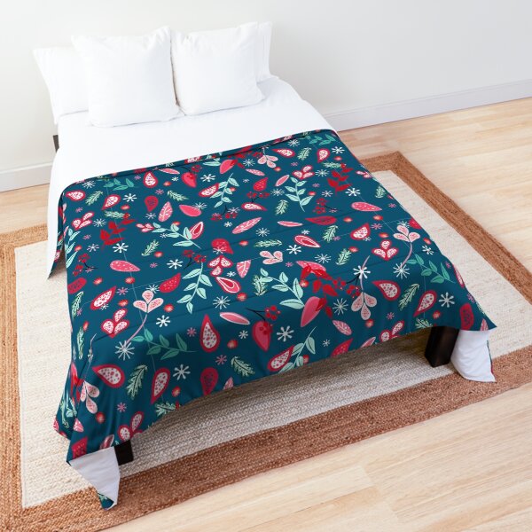 Christmas blossom pattern blue background Comforter