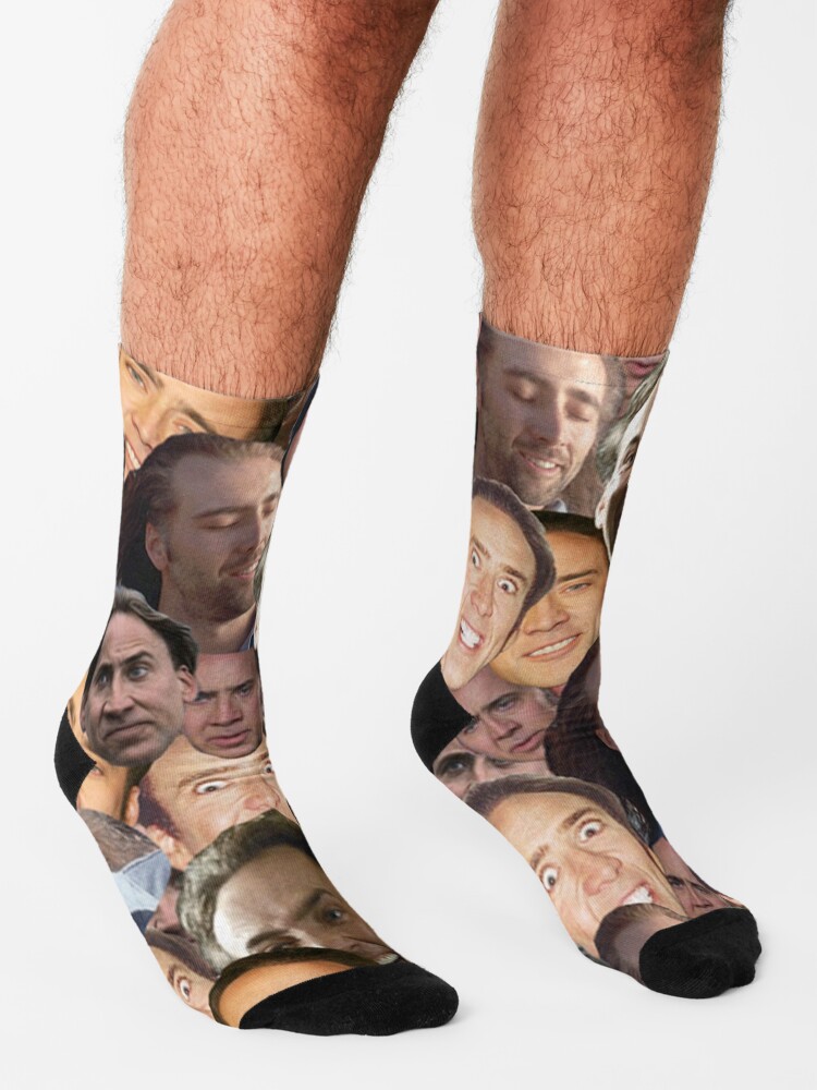 Alternate view of Nicolas Cage face collage t shirt Socks