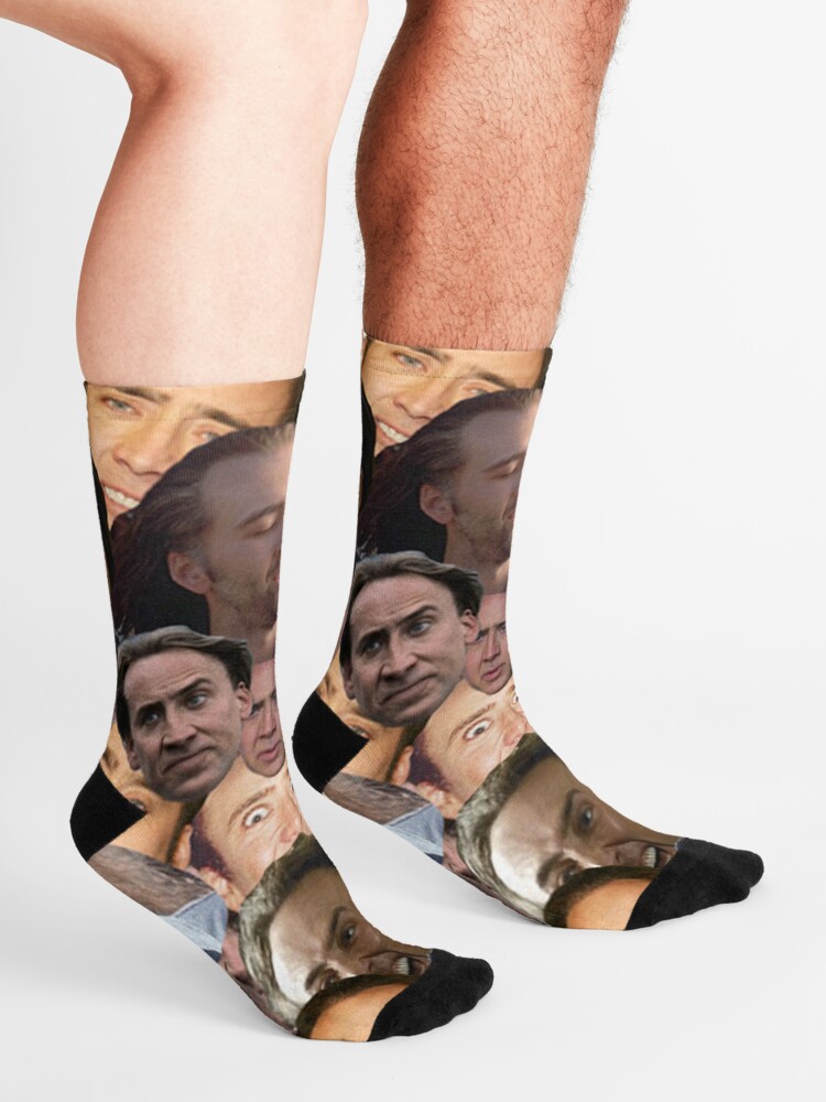 Alternate view of Nicolas Cage face collage t shirt Socks