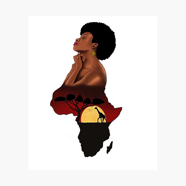 Afro African Woman With African Map Safari Motherland Photographic