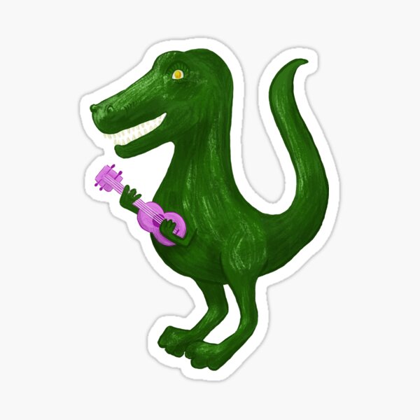 T. rex playing a tiny pink ukulele Sticker