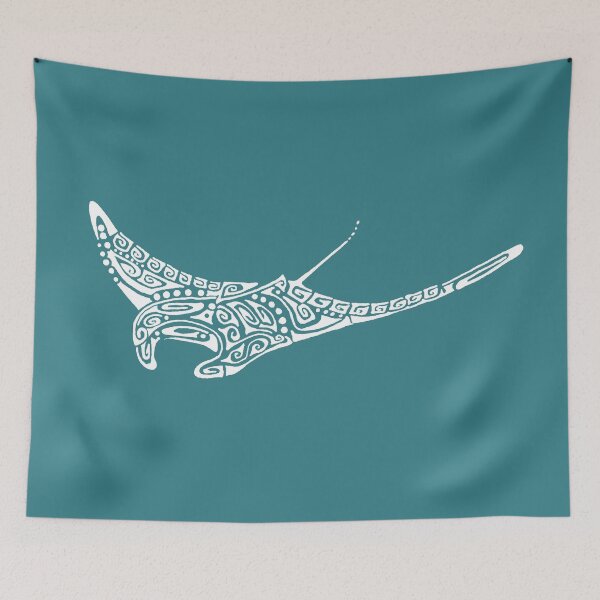 Item preview, Manta ray tattoo white turquoise background designed and sold by Zamen.