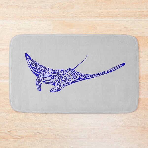Item preview, Manta ray ultramarine blue tattoo pale gray background designed and sold by Zamen.