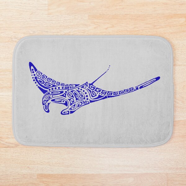 Item preview, Manta ray ultramarine blue tattoo pale gray background designed and sold by Zamen.