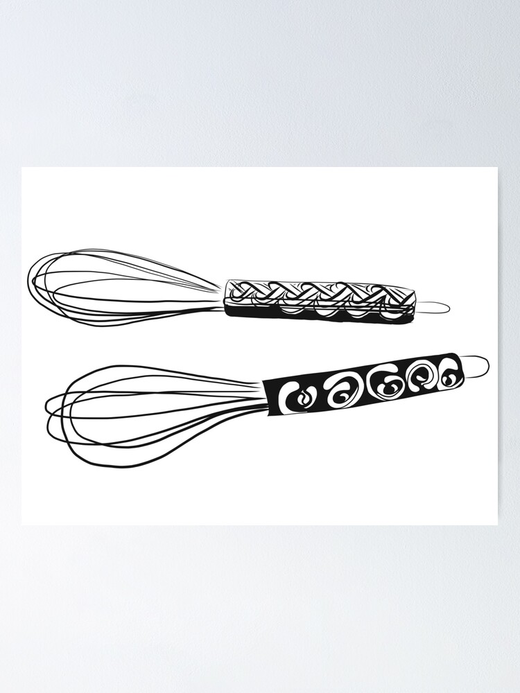 "Cooking and Baking Whisks Line Drawing" Poster for Sale by