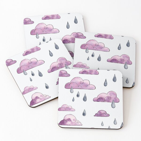 Item preview, Purple clouds and raindrops on light grey - pattern designed and sold by Ellen Wilberg.