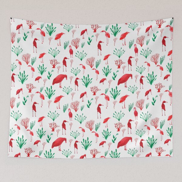 Item preview, shore birds and seaweed in red and green designed and sold by MayCartPrintArt.