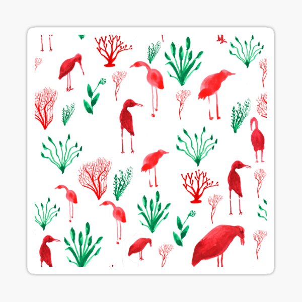 shore birds and seaweed in red and green Sticker