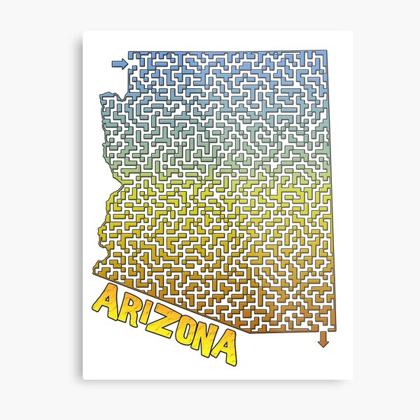 "Arizona State Outline Desert Themed Maze & Labyrinth" Metal Print by ...
