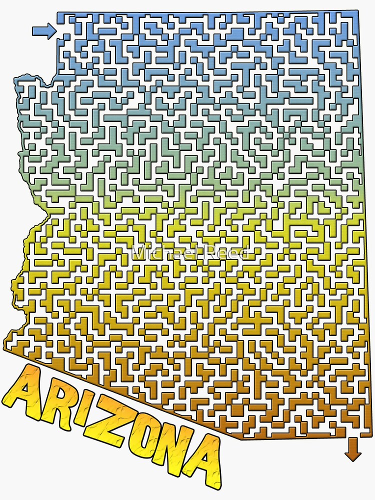 "Arizona State Outline Desert Themed Maze & Labyrinth" Sticker for Sale ...