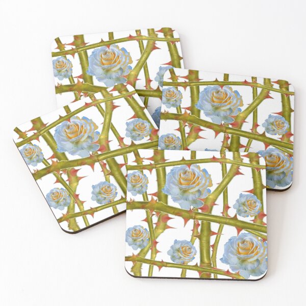 Item preview, BLUISH WHITE ROSES  GREEN THORNY CANES ABSTRACT designed and sold by sharlesart.