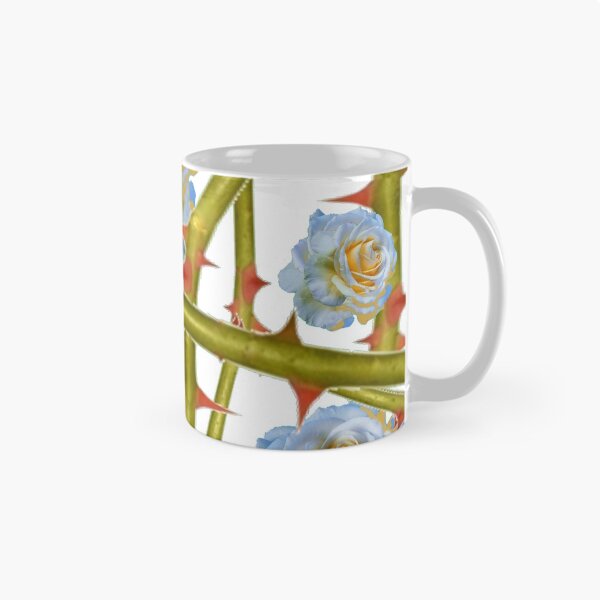Item preview, BLUISH WHITE ROSES  GREEN THORNY CANES ABSTRACT designed and sold by sharlesart.