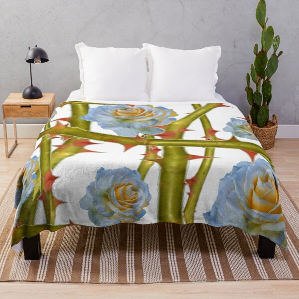 Item preview, BLUISH WHITE ROSES  GREEN THORNY CANES ABSTRACT designed and sold by sharlesart.