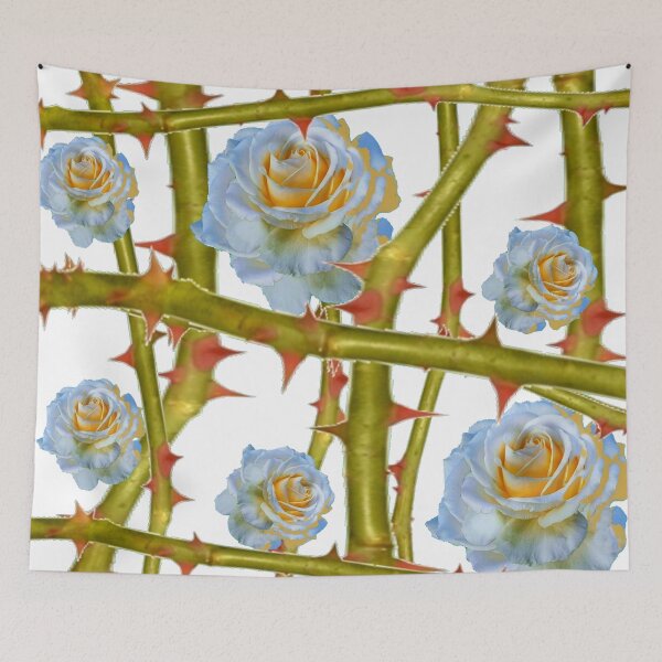 Item preview, BLUISH WHITE ROSES  GREEN THORNY CANES ABSTRACT designed and sold by sharlesart.