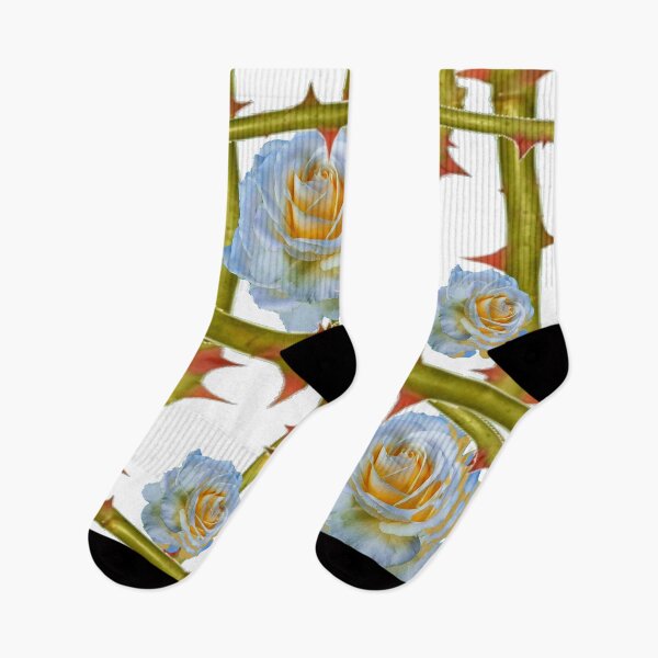 Item preview, BLUISH WHITE ROSES  GREEN THORNY CANES ABSTRACT designed and sold by sharlesart.