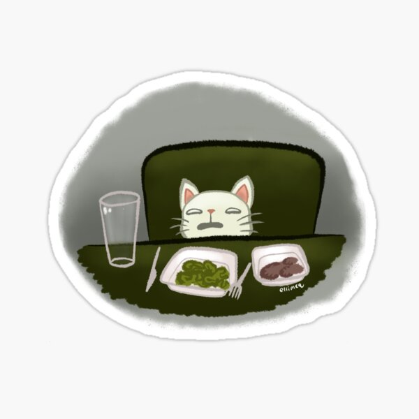 "Cat Eating Dinner Meme" Sticker for Sale by ellimcq Redbubble