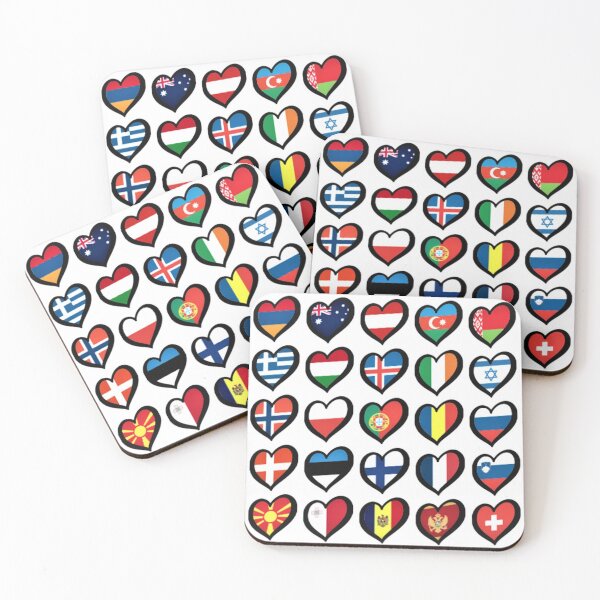 Eurovision Song Contest Flags Hearts Coasters (Set of 4)