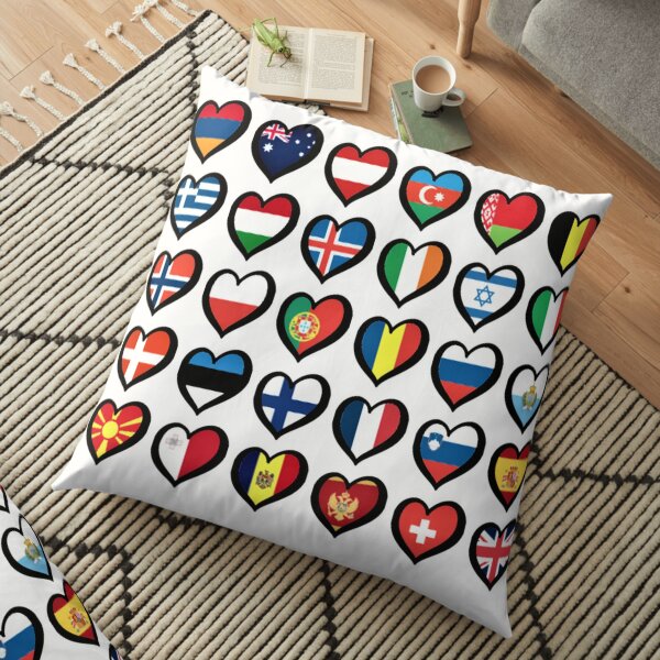 EBU Logo Eurovision Hearts European Flags Floor Pillow