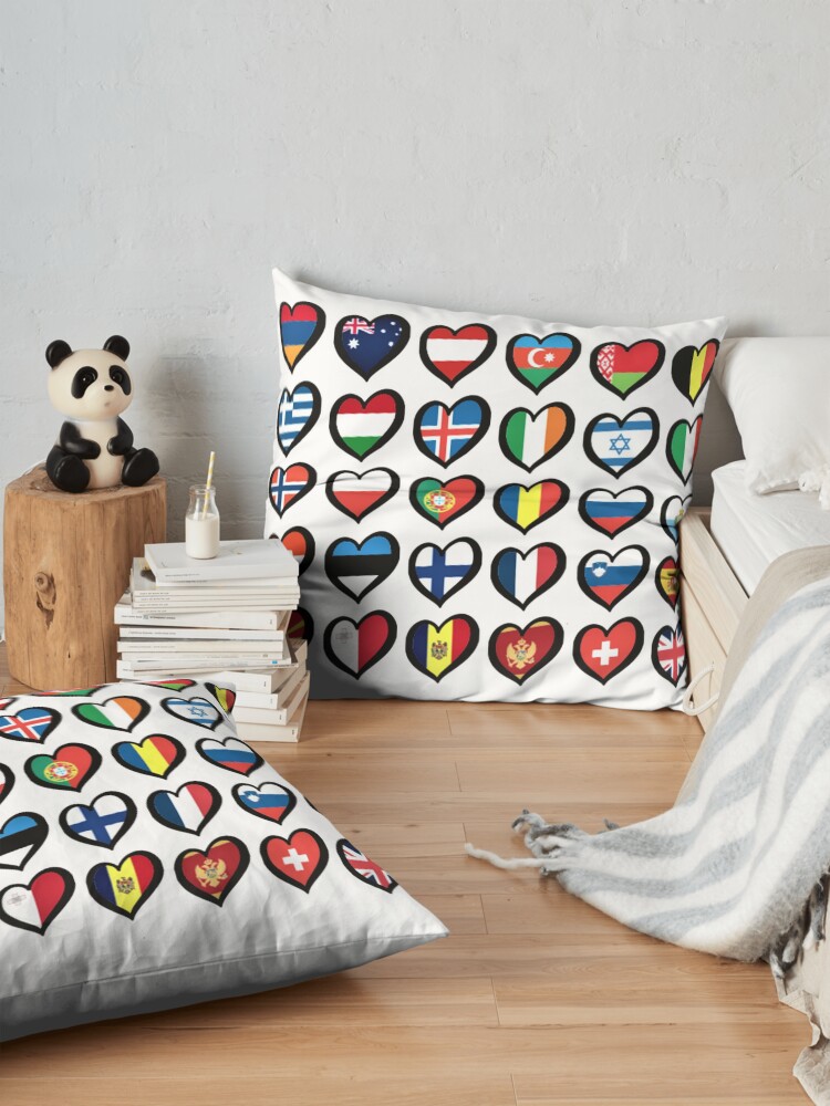 Alternate view of EBU Logo Eurovision Hearts European Flags On Shirts Bags And Gadgets Floor Pillow