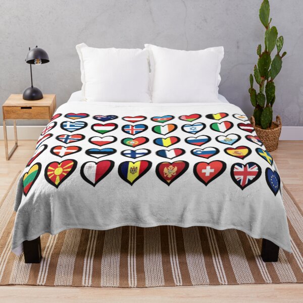 Eurovision Song Contest Flags Hearts Throw Blanket