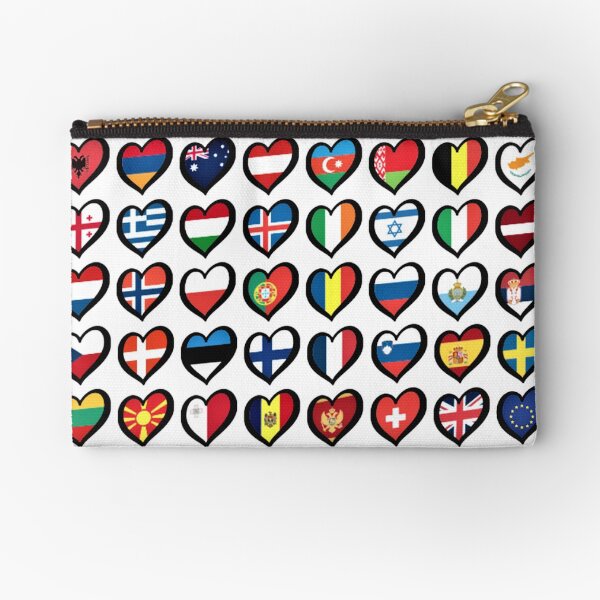 Eurovision Song Contest Flags Hearts Zipper Pouch