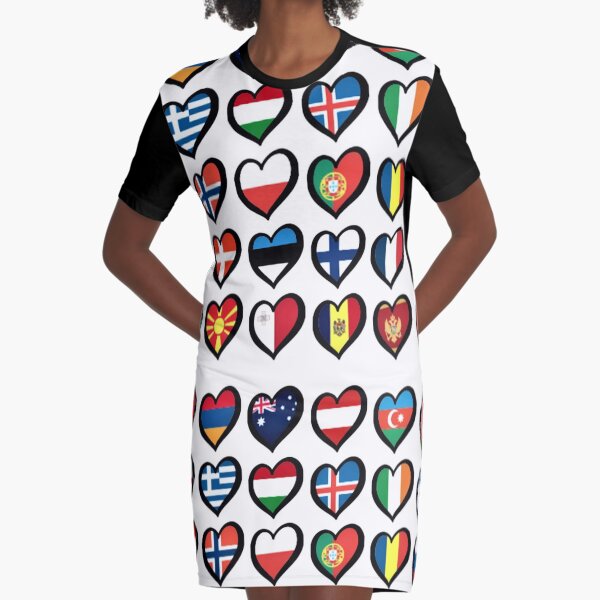 EBU Logo Eurovision Hearts European Flags Graphic T-Shirt Dress