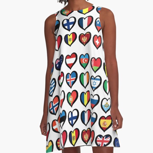 Eurovision Song Contest Flags Hearts A-Line Dress