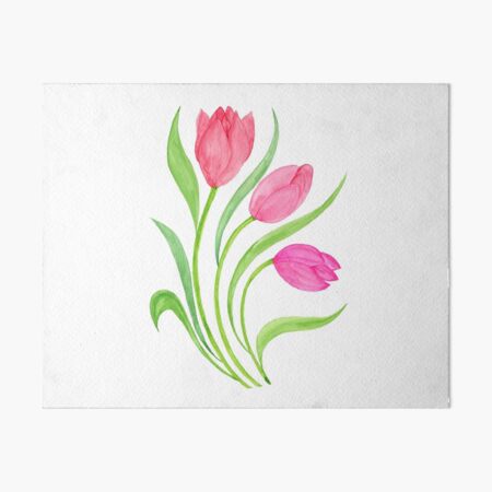 Watercolor Pink Tulips Art Board Print