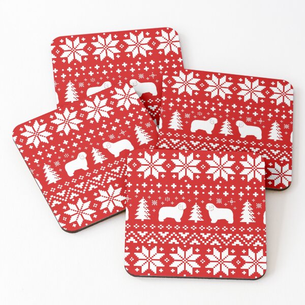 Item preview, Polish Lowland Sheepdog Silhouettes Red and White Christmas Holiday Pattern designed and sold by Jenn Inashvili.