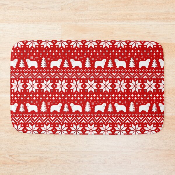 Item preview, Polish Lowland Sheepdog Silhouettes Red and White Christmas Holiday Pattern designed and sold by Jenn Inashvili.