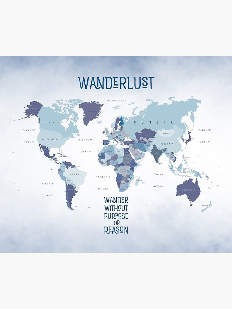 "Wanderlust World Map In Blue" Tapestry For Sale By UrbanEpiphany ...